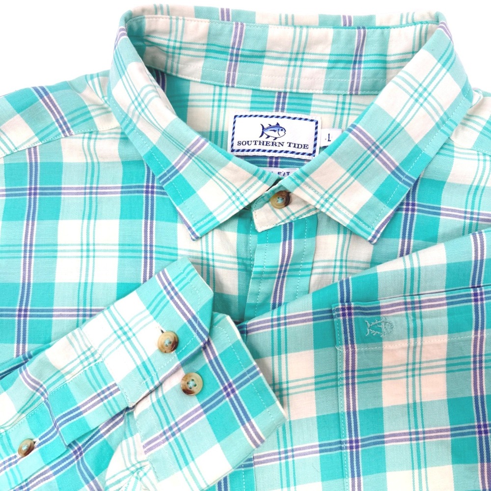 Southern Tide Mens Long Sleeve Plaid Trim Fit Button Down‎ Shirt Size Large